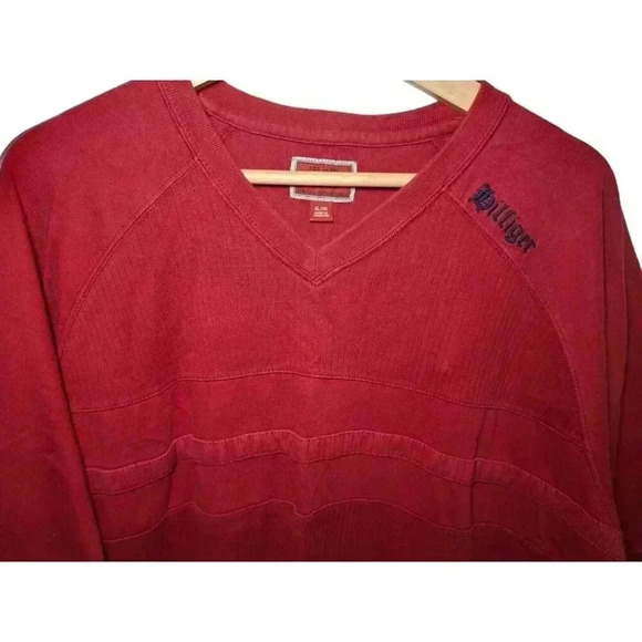 Vintage Tommy Hilfiger Denim Mens XL Red V-neck Shirt Short Sleeve Tee - Picture 2 of 11